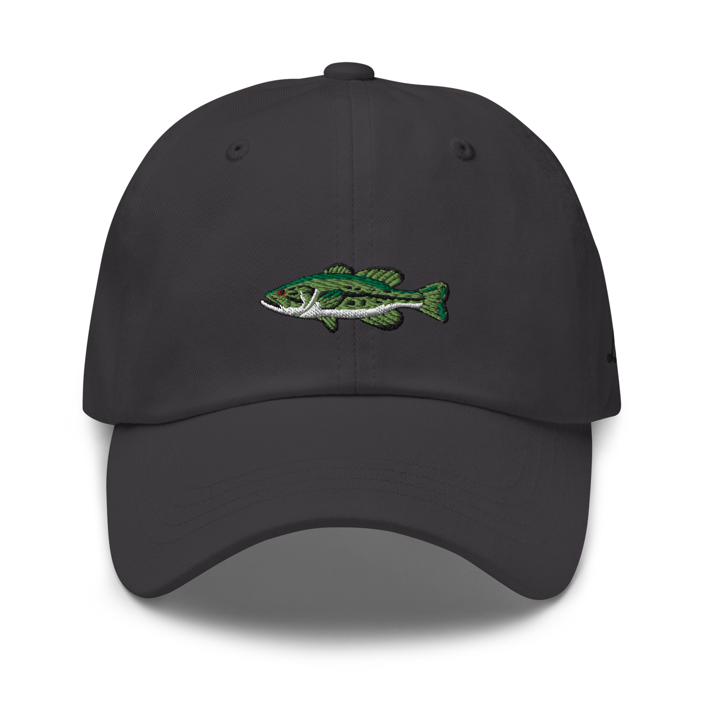 Gray Bass Fishing Hat with embroidered largemouth bass on the front.