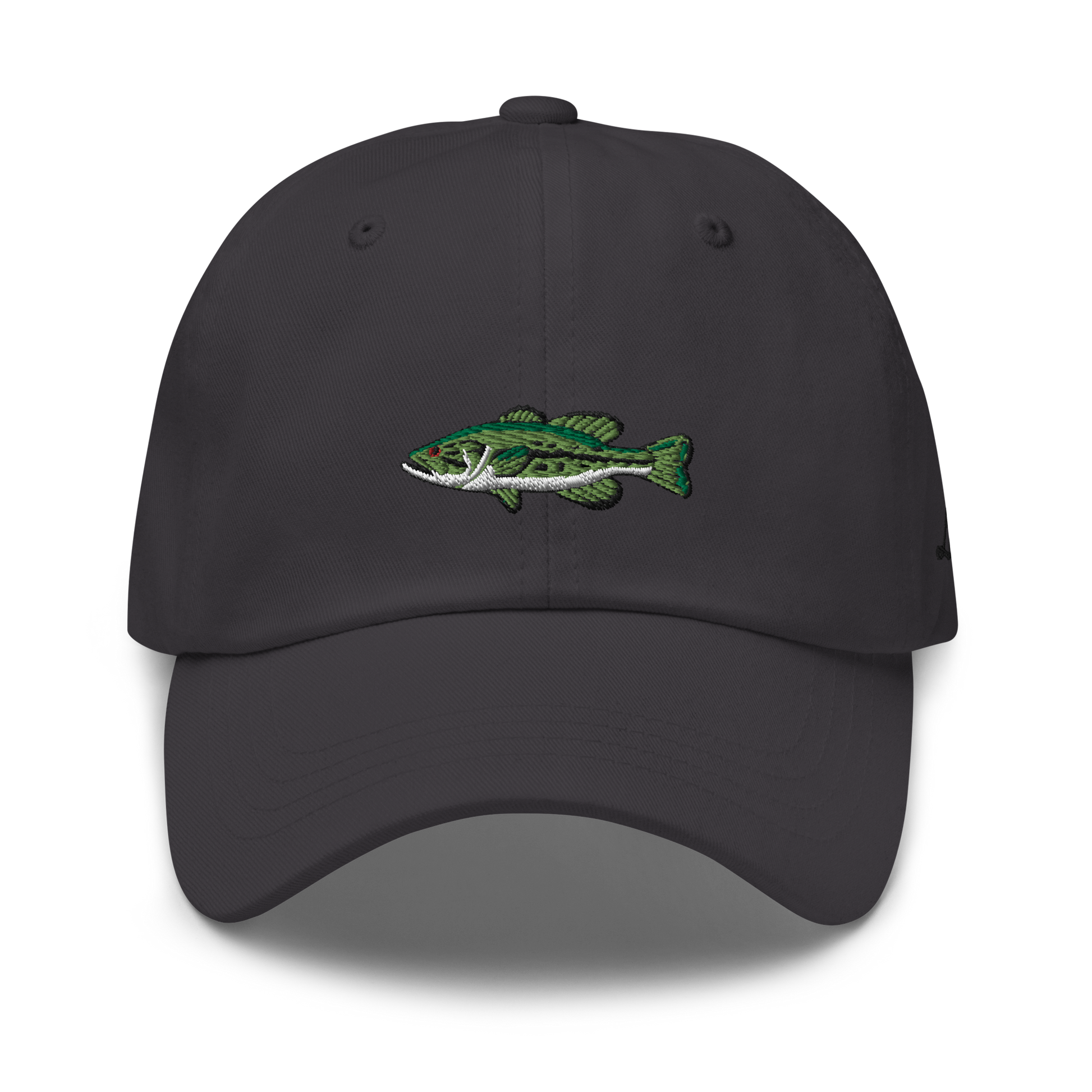 Gray Bass Fishing Hat with embroidered largemouth bass on the front.