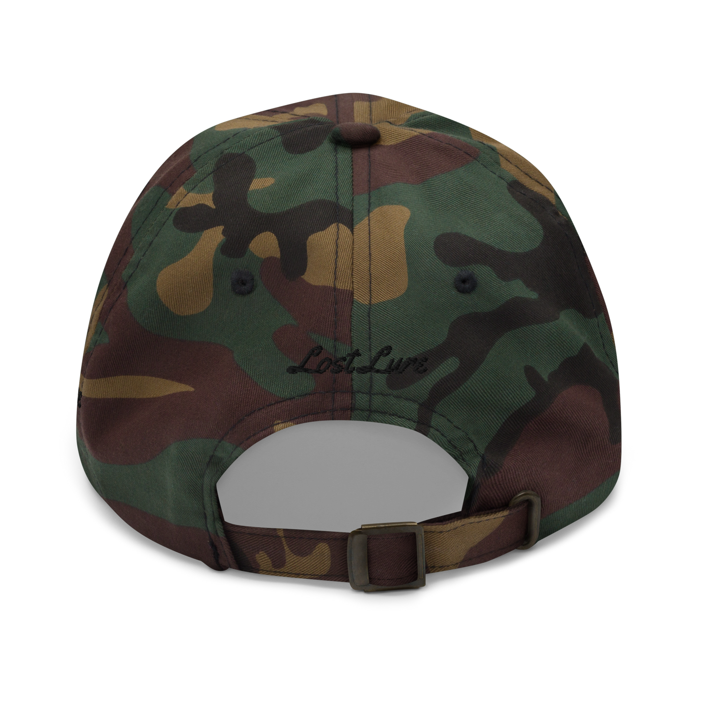 Camo Bass Fishing Hat with embroidered largemouth bass on the front.