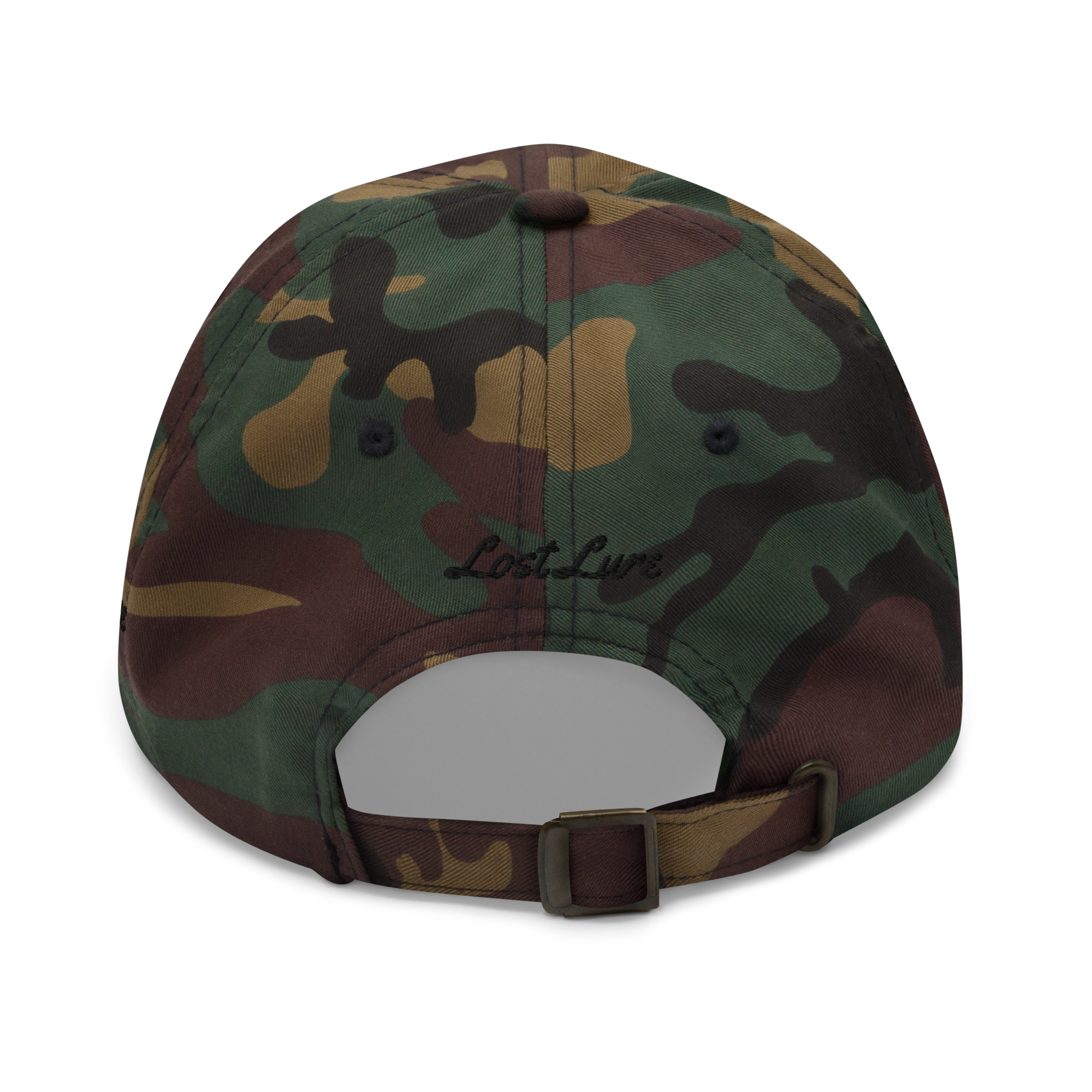 Camo  Bass Fishing Hat with embroidered largemouth bass on the front.