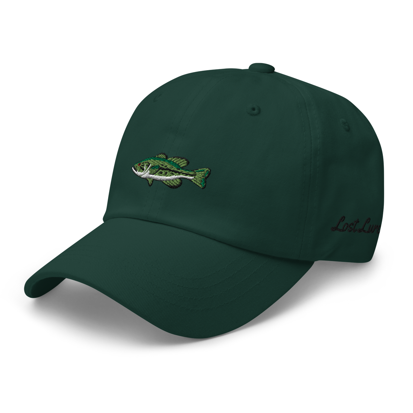 Green Bass Fishing Hat with embroidered largemouth bass on the front