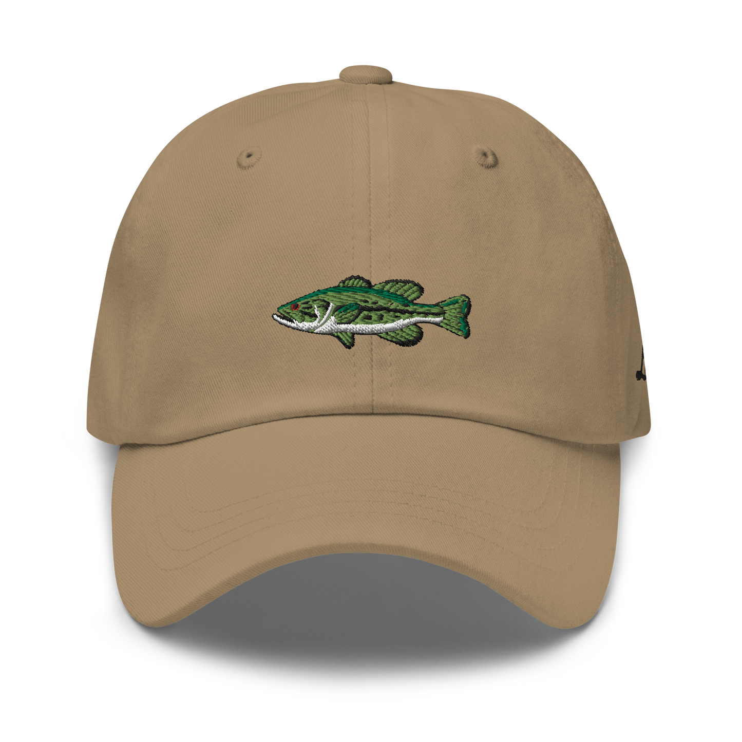 light brown Bass Fishing Hat with embroidered largemouth bass on the front.