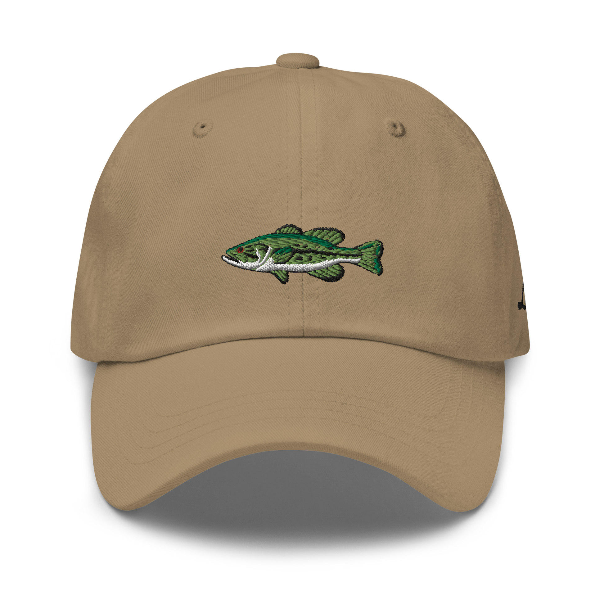 light brown Bass Fishing Hat with embroidered largemouth bass on the front.