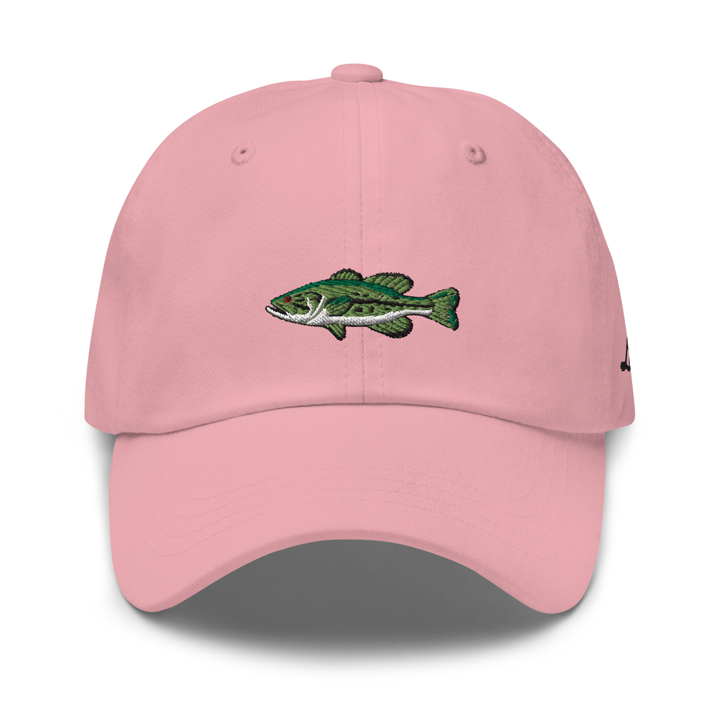 Pink women’s Bass Fishing Hat with embroidered largemouth bass on the front.
