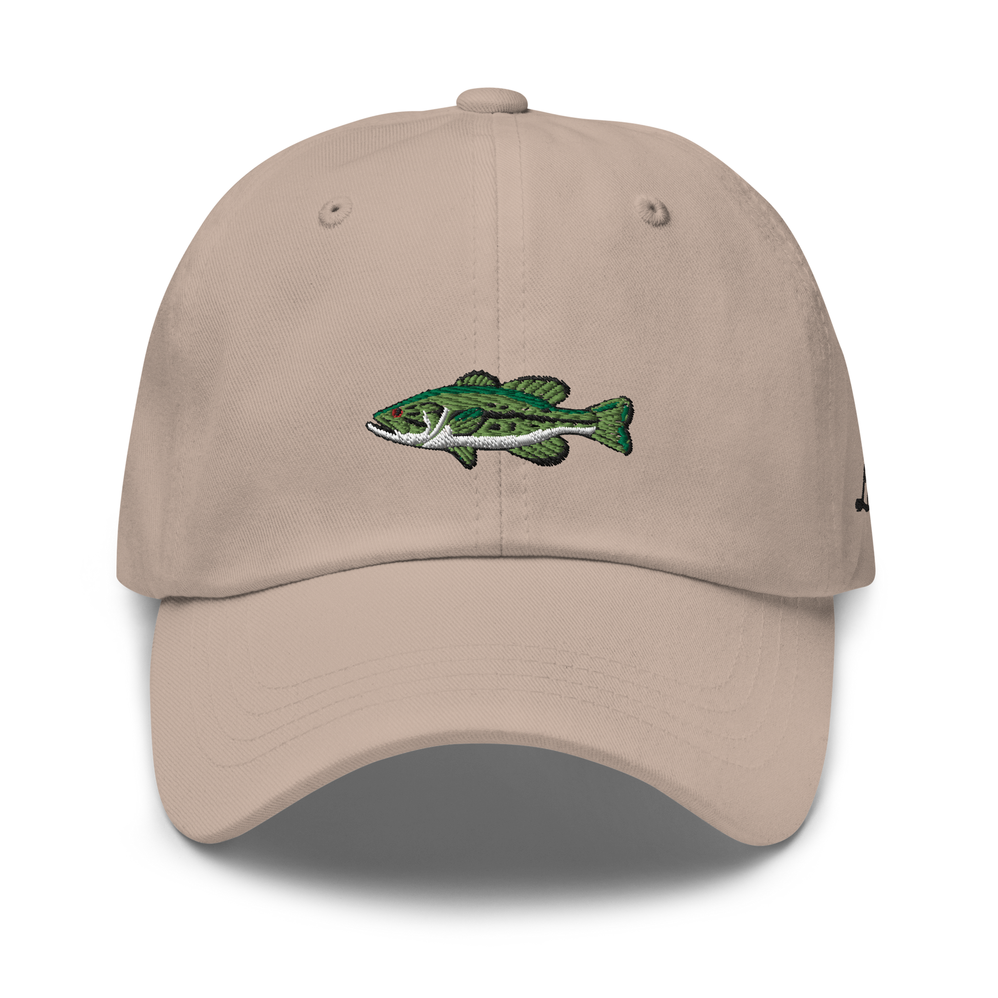 Tan Bass Fishing Hat with embroidered largemouth bass on the front.