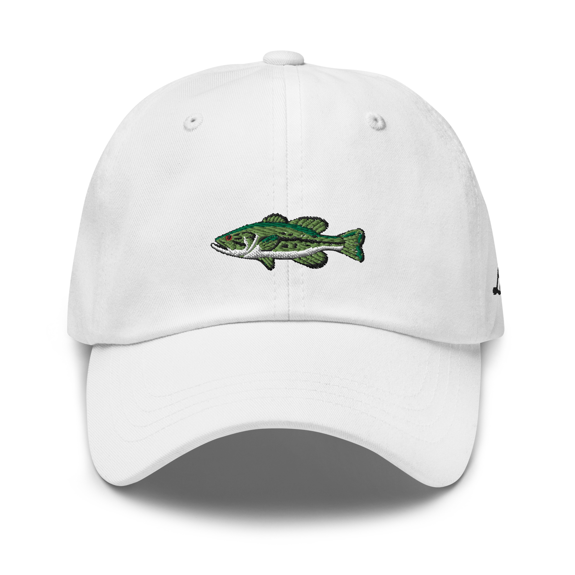 White Bass Fishing Hat with embroidered largemouth bass on the front