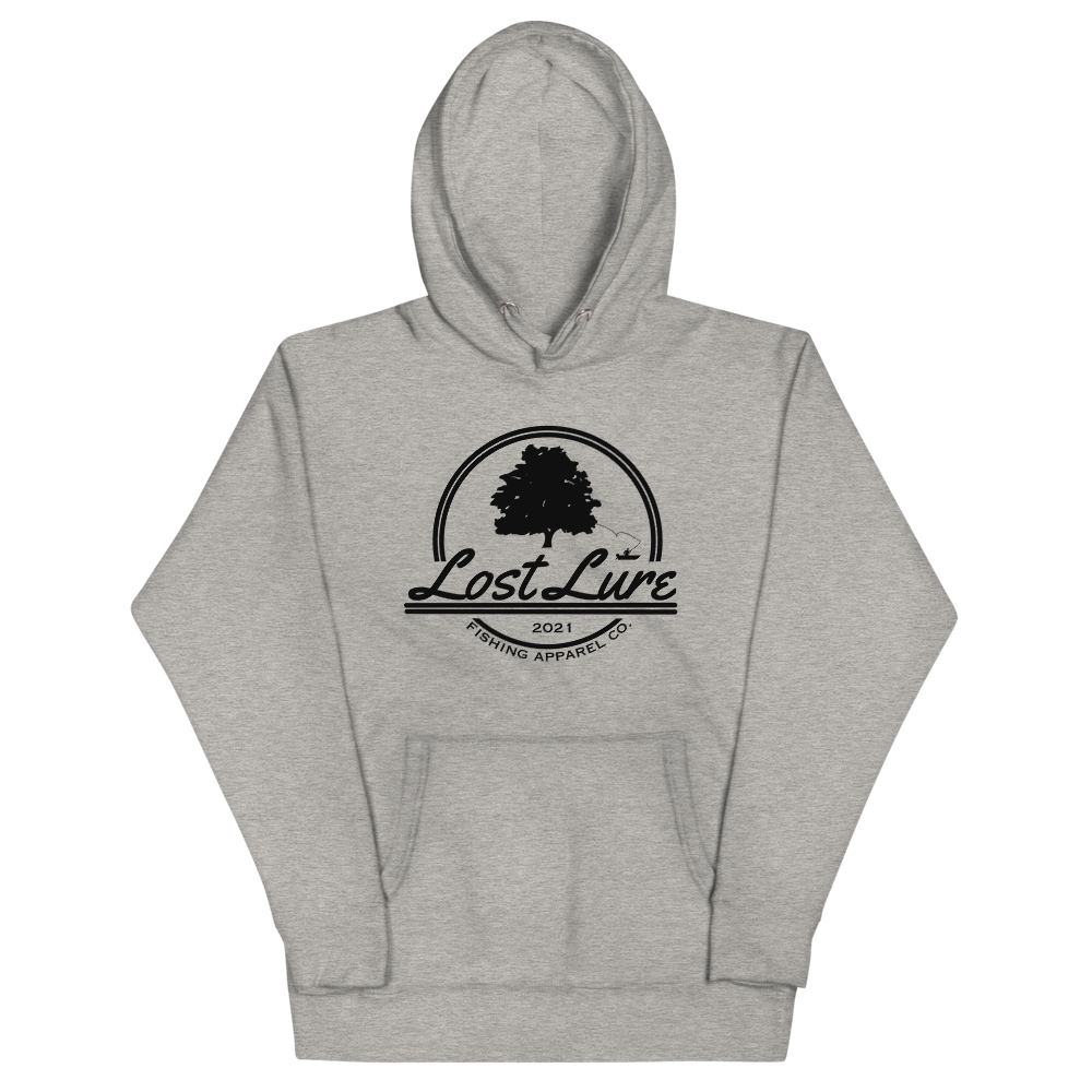 Lost lure fishing hoodie with logo. Grey
