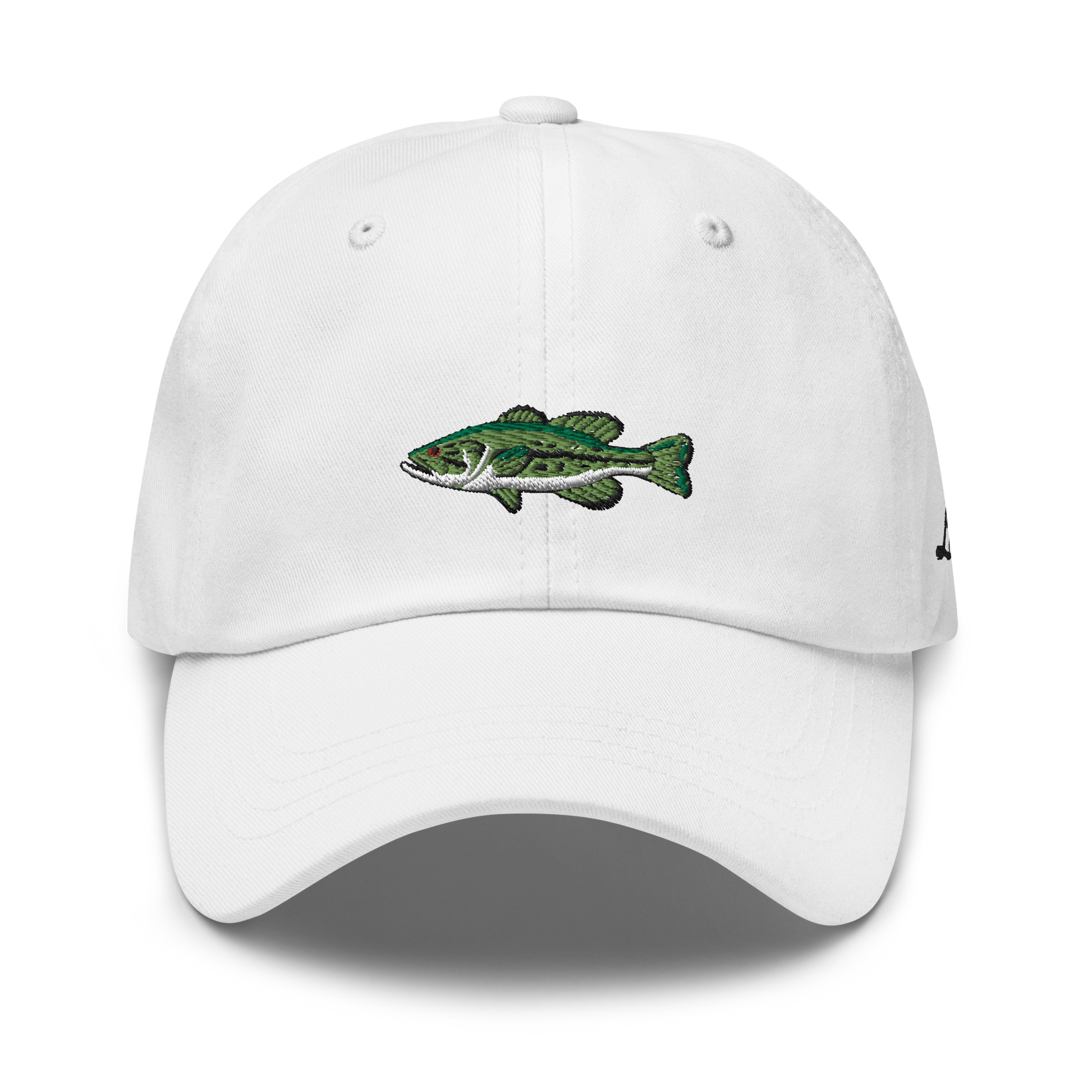 White Bass Fishing Hat/ dad hat with embroidered largemouth bass on the front