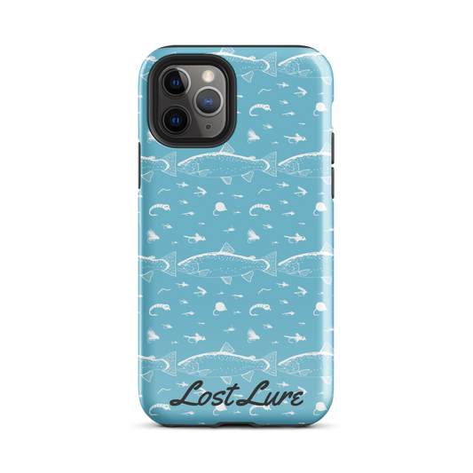 Trout and Fly Pattern iPhone® Case (Blue)