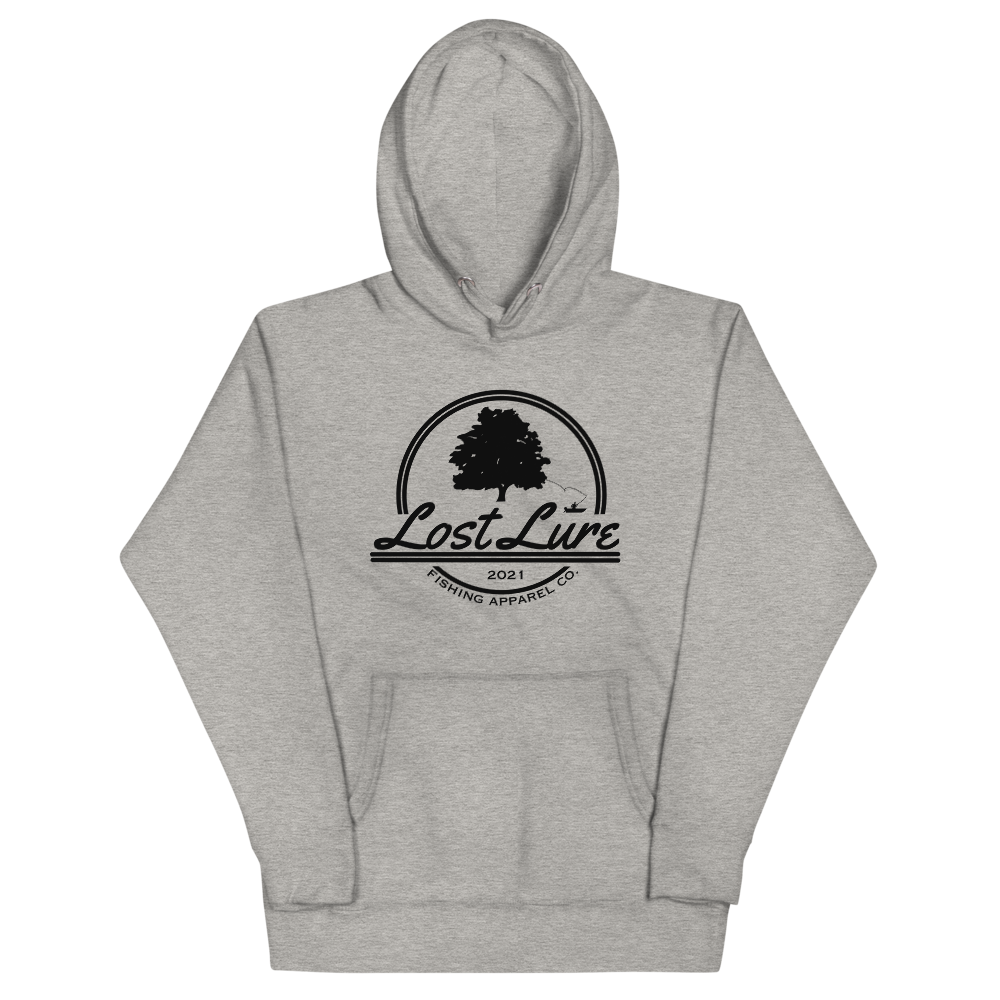 Lost lure fishing hoodie with logo. Grey 