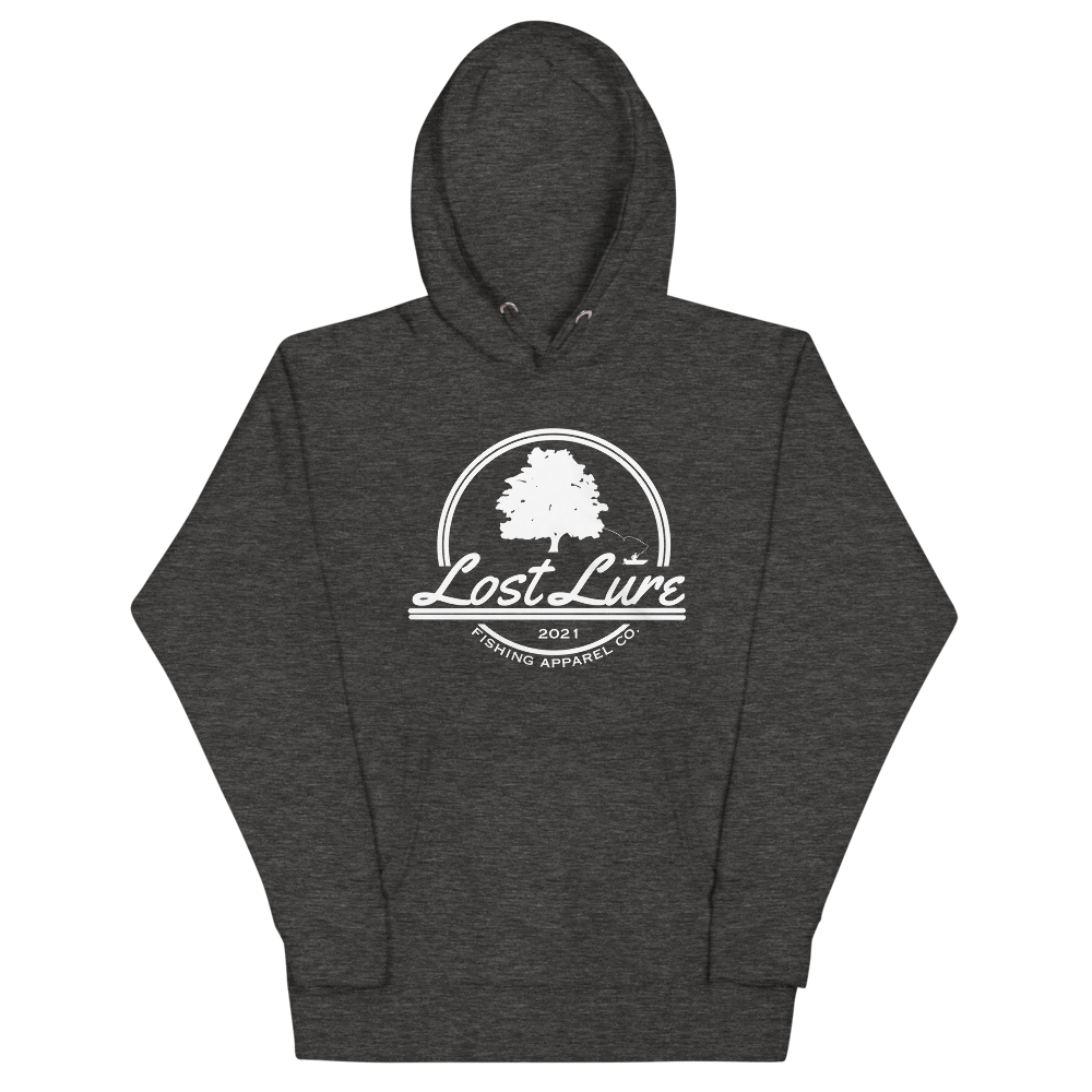Lost lure fishing hoodie with logo. Grey 