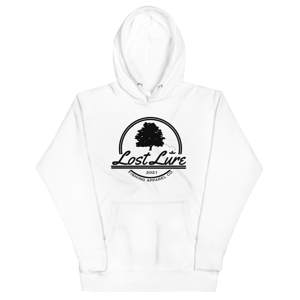 Lost lure fishing hoodie with logo. White 