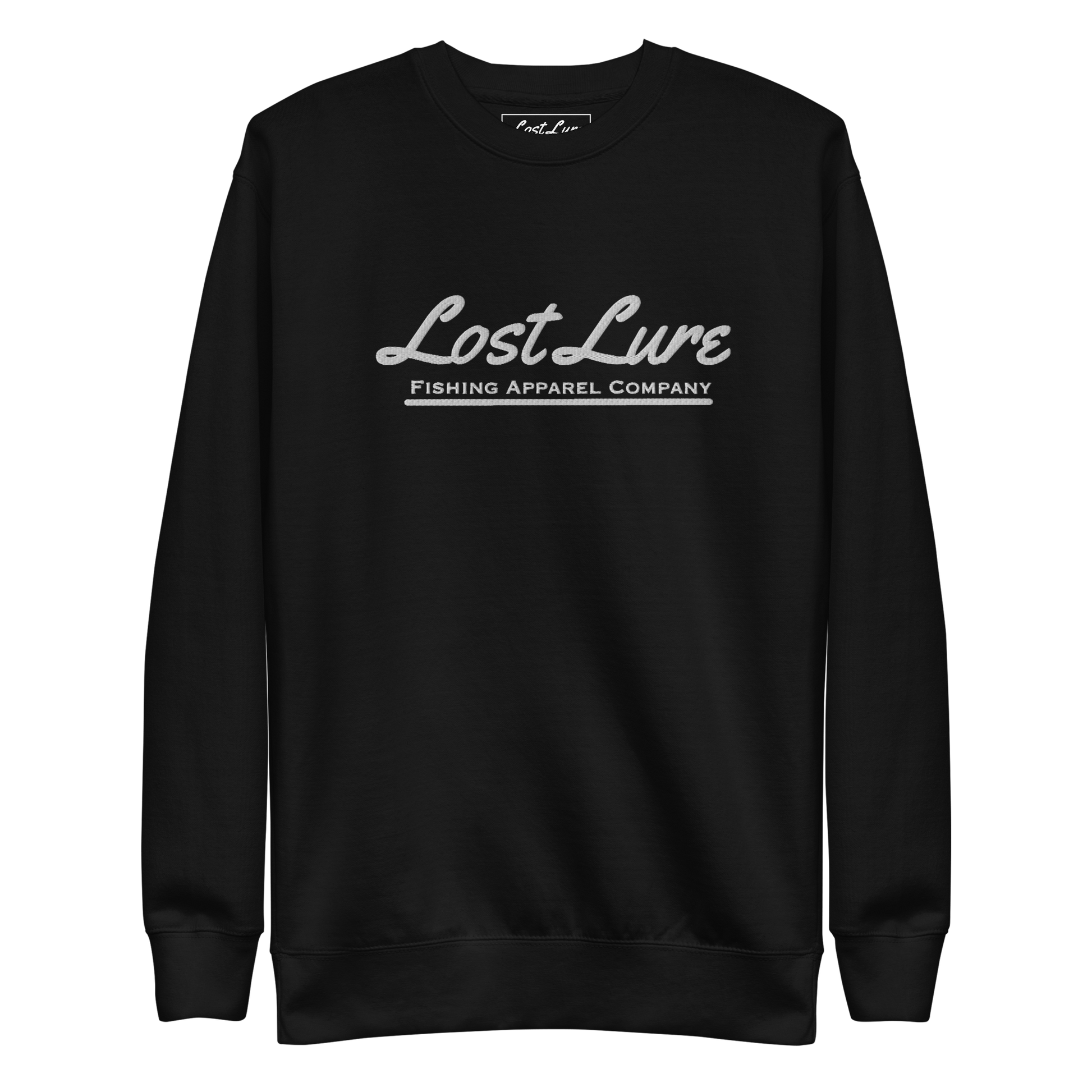 Black and lost lure embroidered fishing pullover / sweatshirt.